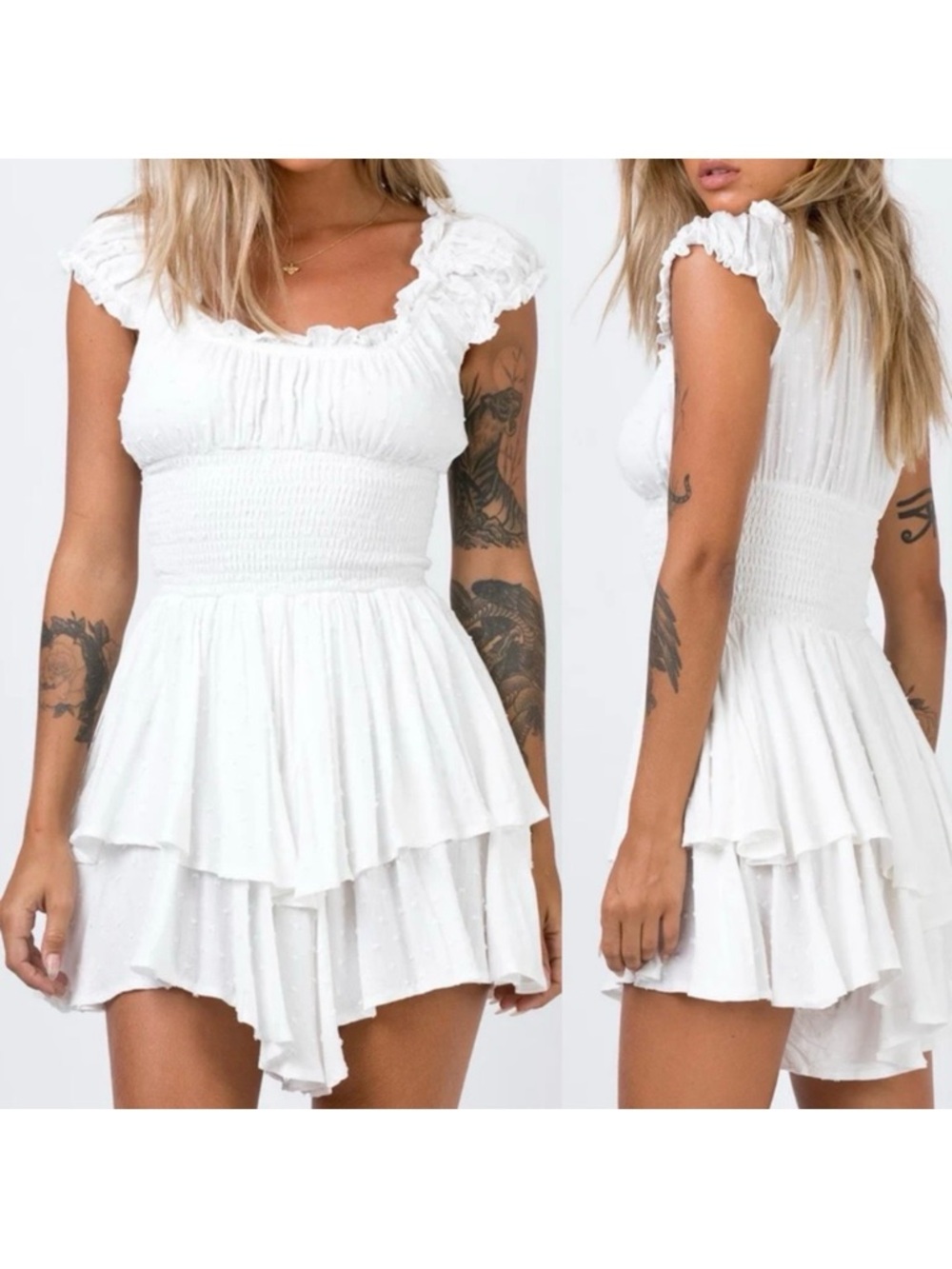 Princess Polly The Love Galore Romper White Petite Smocked Tiered Ruffle Shirred